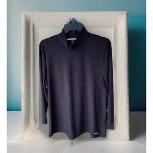 Kasper Large Heathered Black Mock Neck Long Sleeve Top Shirt Blouse Office Work